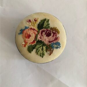Fetco Floral Embroidered Accessory Trinket Box Blue Satin